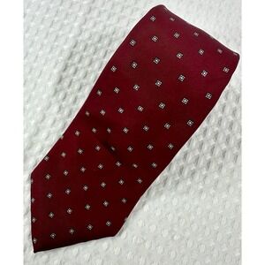 Carl‎ Michaels Red Silk Geometric Tie 3.25" Classic Square Pattern Business Wear